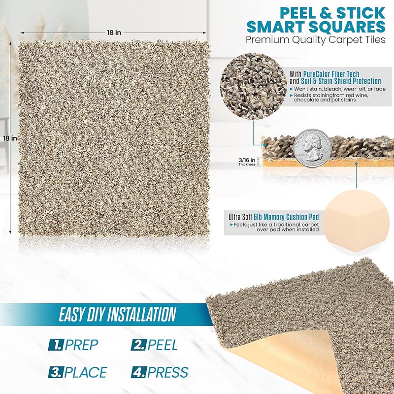 FIVE DIAMOND Eclipse Peel and Stick Carpet Tiles, Attached Cushion, Easy DIY Install, Soft Carpet, American Made, Seamless Appearance, Plush, Great for Area Rug (10 Tiles - 22.5 Square Feet, Northern Lights) - Image 3